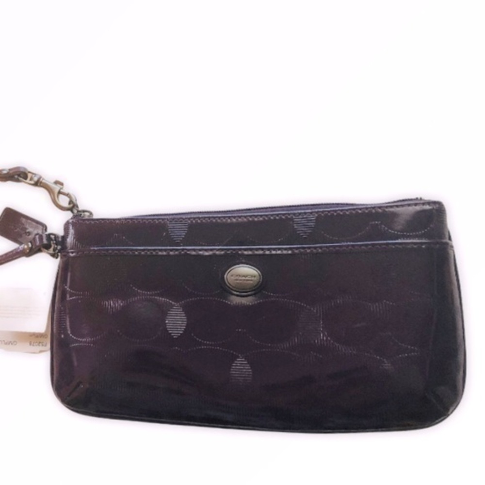 COACH purple plum patent leather wristlet embossed